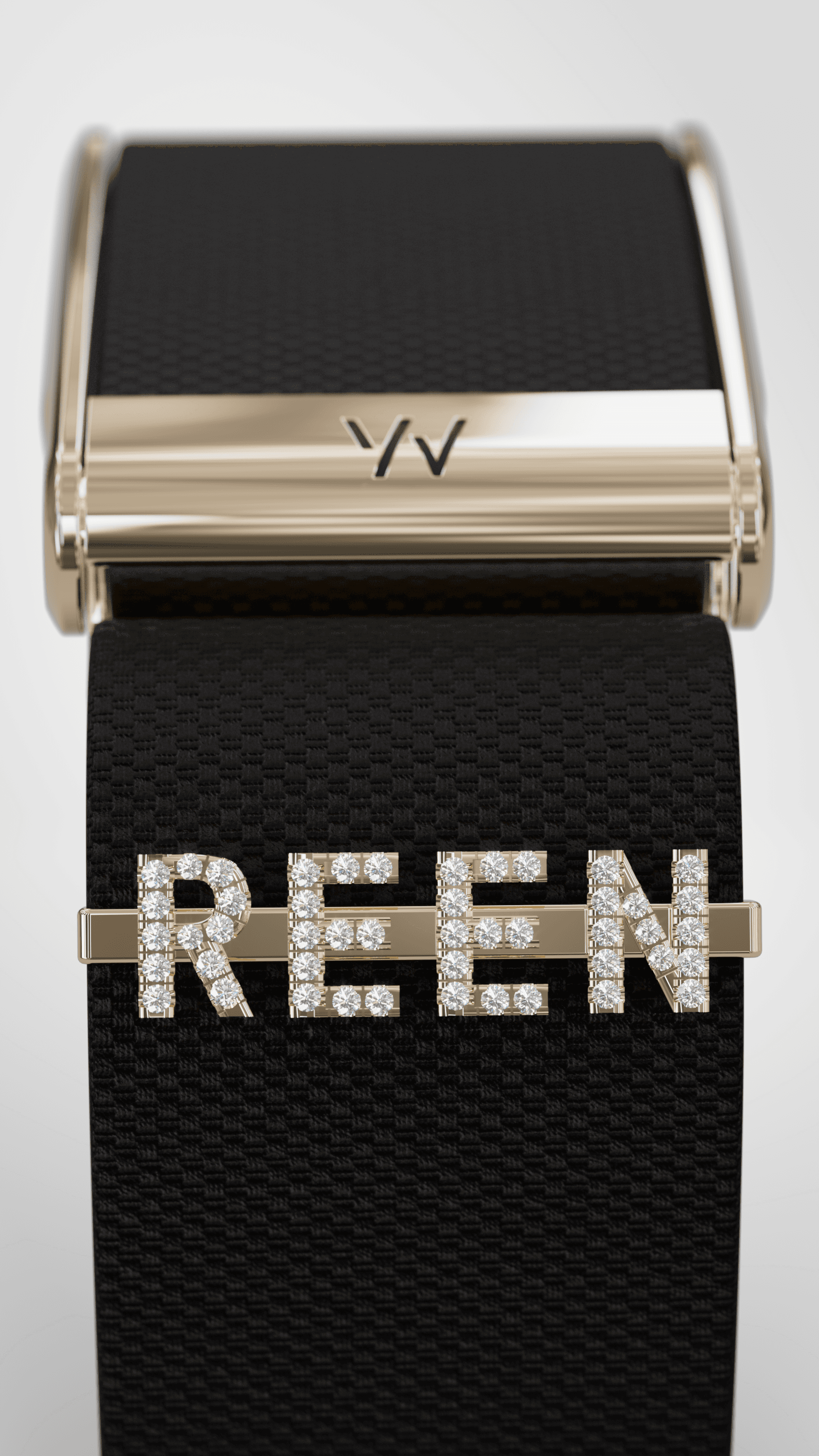 Front view of the REEN Noir cuff with raised lettering
