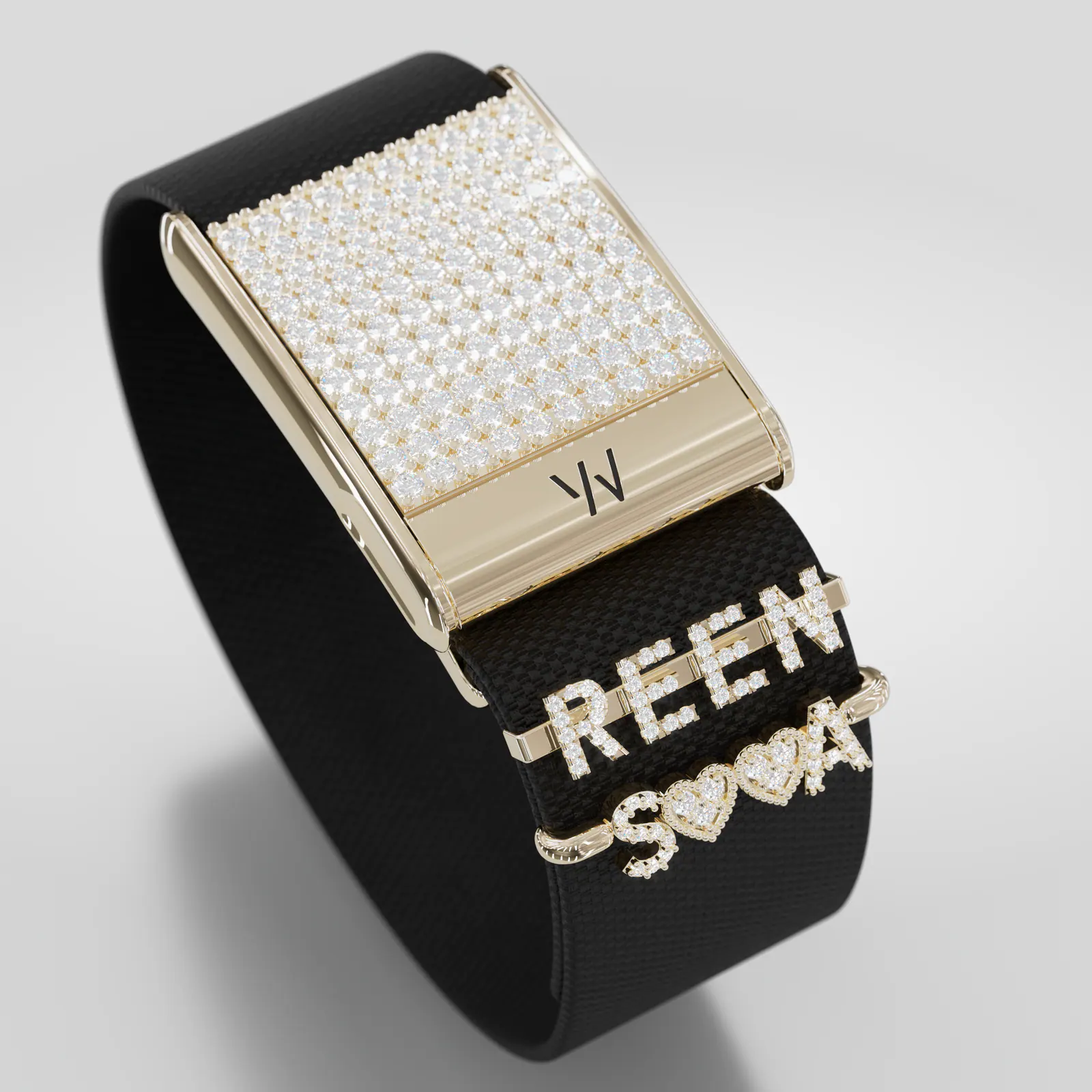 luxury band charm with crystal-set top detail